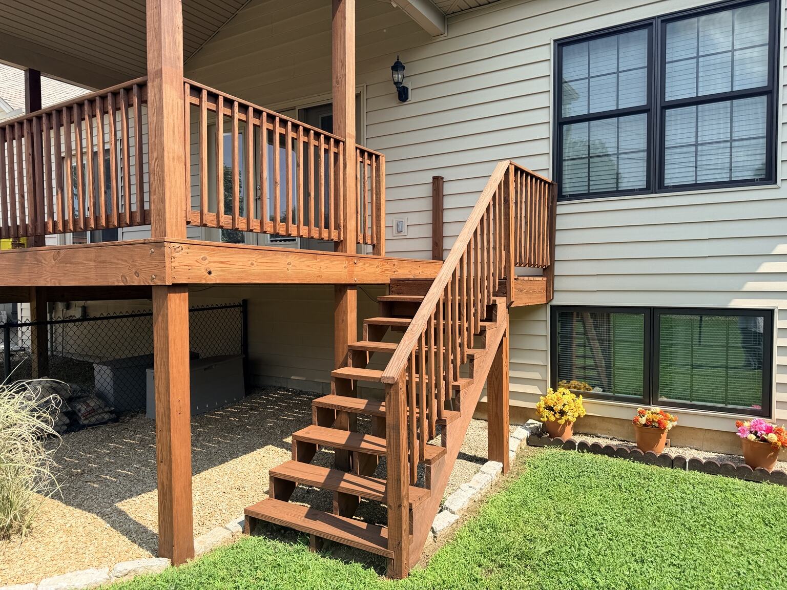 Stairs and railing after deck staining